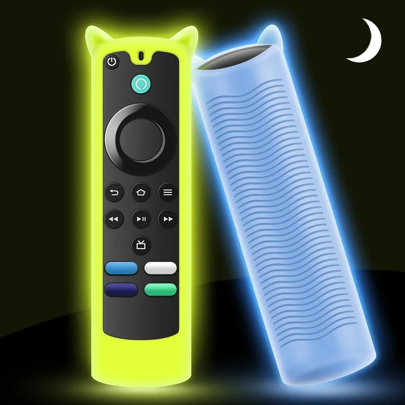 Wevove 2 Pack Fire Stick Remote Cover Compatible with Voice Remote 4k/Max/Lite (3rd Gen), Firestick Case with Wrist Strap, Firestick Cover Glow in The Dark（All Glow）