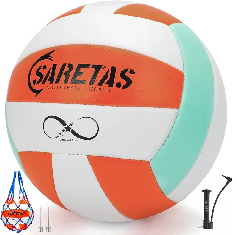 Saretas, Beach Volleyball Official Size Outdoor/Indoor,Colorful Soft Volley Balls for Girls Youth Teens Practice Volleyballs with Pump Needles for Backyard,Middle School Volleyball