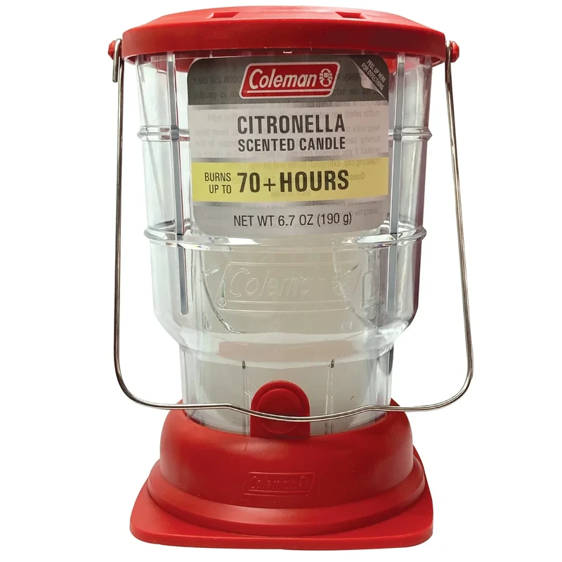 Coleman 70+ Hour Citronella Candle Outdoor Lantern, Classic Design with Easy Carry and Hang Handle, Extended Burn Time for Camping, Picnics, and Patio Ambiance, 6.7 oz, Red