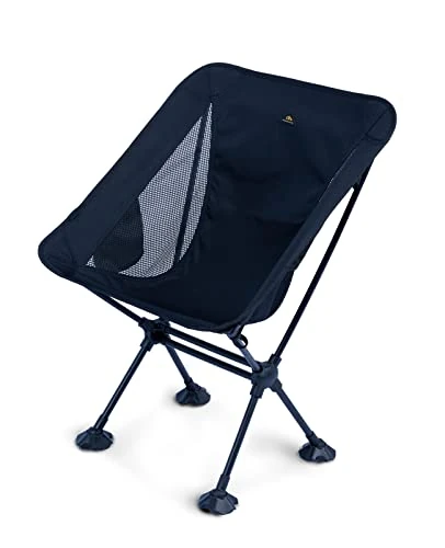 iClimb Ultralight Compact Camping Folding Beach Chair with Anti-Sinking Large Feet and Back Support Webbing (Black)