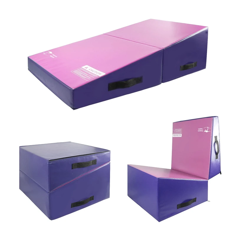 Kangaroo Hoppers Incline Gymnastics Mat, 34”x24”x13” Folding Wedge for Kids Tumbling, Skill Training, Multiple Colors Cheese Mat for Gymnastics, Home Gym Exercise, Pink/Purple