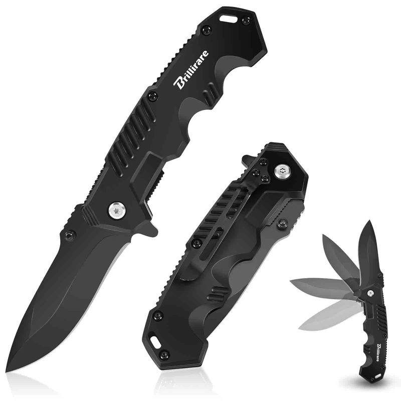BRILLIRARE Pocket Knife, Folding Knives Blade 2.6in, Foldable Survival Small Knife with Clip, Liner Lock & Glass Breaker, Everyday Carry EDC Knives for Hunting Camping Hiking