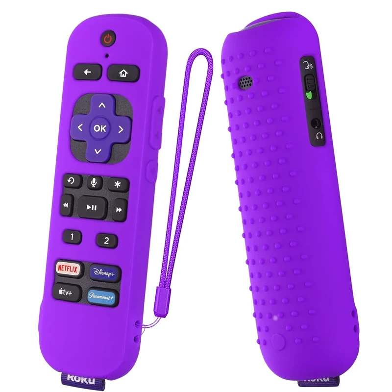 AKSHFETH Silicone Cover for 5.71 Inch Roku Ultra 2022 Remote/Roku Voice Remote Pro/RC-MC1 Shockproof Durable Protective Remote Case with Lanyard(Purple)