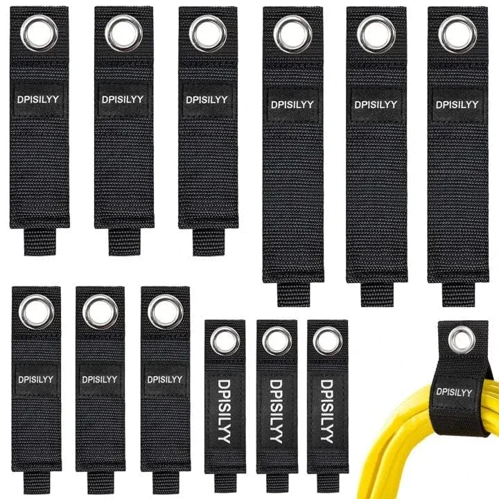 12 Pack Extension Cord Straps, DPISILYY Extension Cable Holder Hook And Loop Heavy Duty Wire Organizer For Garage Organization Camping RV Hose Storage Rope Shore Power Cord Holder - S,M,L,XL