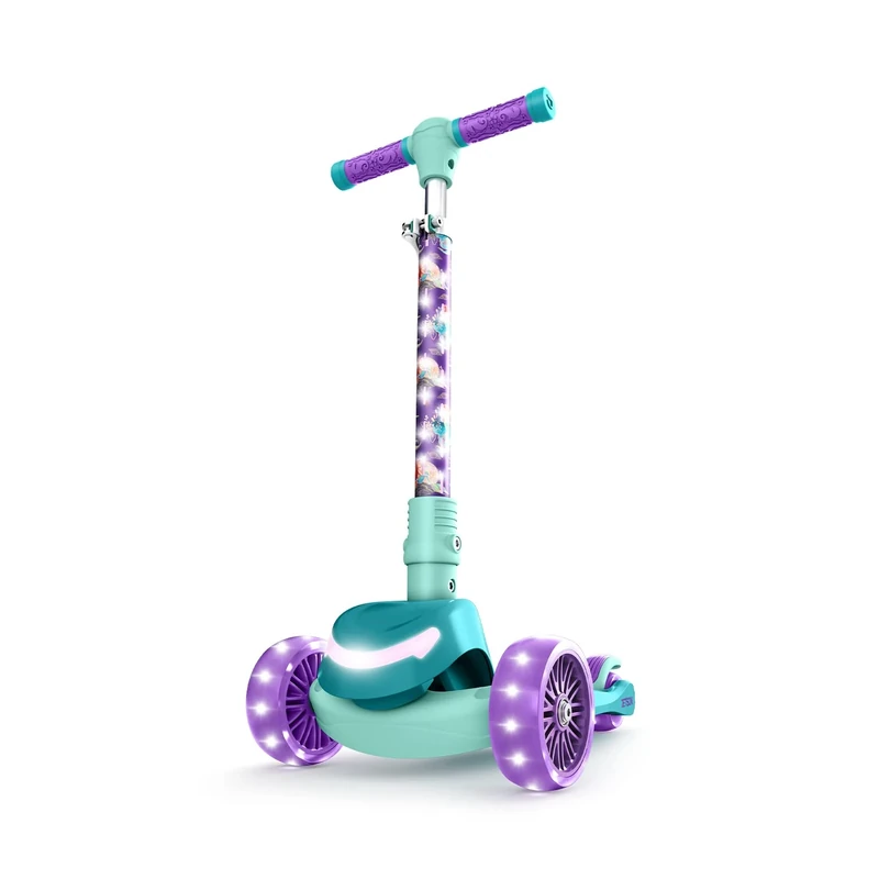 Jetson Disney's The Little Mermaid Three-Wheel Kids' Kick Scooter | Includes LED Lights on Stem & Light-Up Wheels |Height-Adjustable Handlebar Lean-to-Steer |Easy-Folding Mechanism Ages 3+, Purple