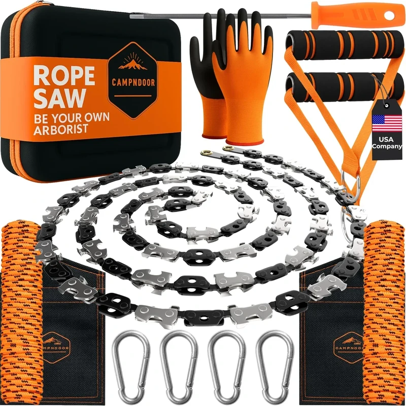 CAMPNDOOR High Limb Rope Saw 53 In - Zero Effort 360 Rope Chain Saw - Sharp Manual Tree Limb Cutter - Hand Chainsaw with Ergonomic Handles and Carrying Case - Fast and Easy Pocket Chainsaw