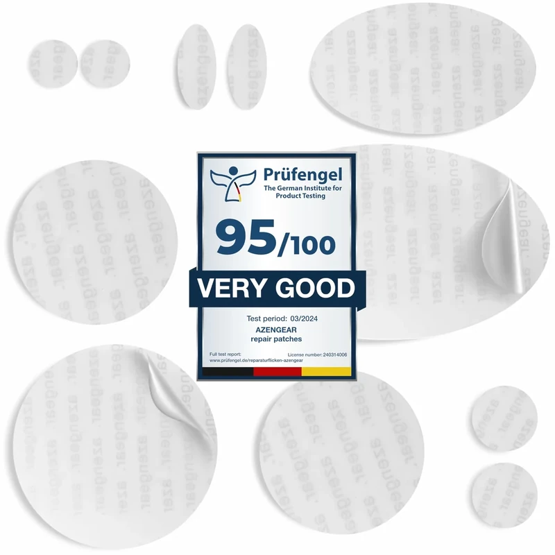 aZengear Repair Patches (30+ Colors) for Jackets, Tent, Shoe Toe, Inflatables, Clothing - Self-Adhesive, Waterproof, Tenacious, Clear, Tear-Cold-Heat-Resistant (11 Pcs, Transparent)