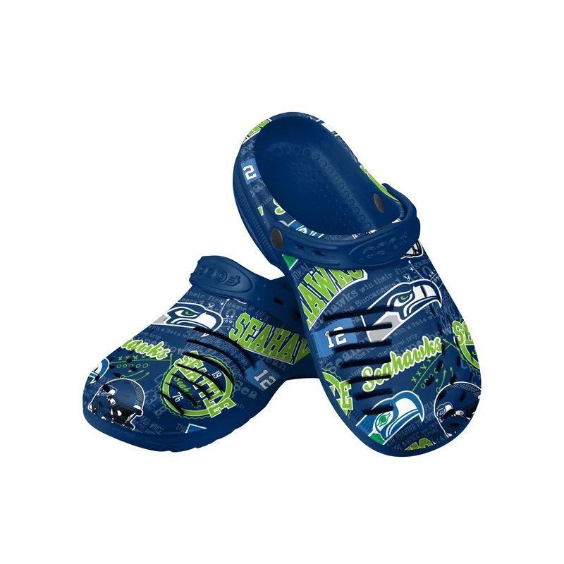 FOCO Seattle Seahawks NFL Mens Historic Print Clog with Strap - S