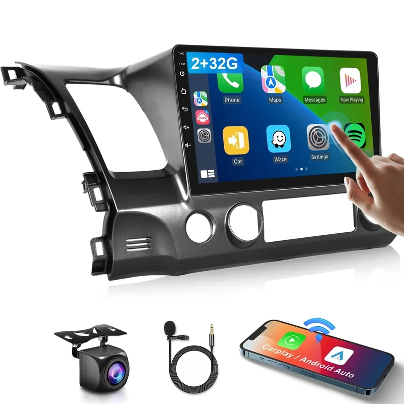 2G+64G Car Stereo for Honda Civic 2006 2007 2008 2009 2010 2011 with Wireless Carplay Android Auto, 10.1" Touchscreen Android Car Radio Support Bluetooth EQ WiFi GPS USB Mirror Link AHD Backup Camera