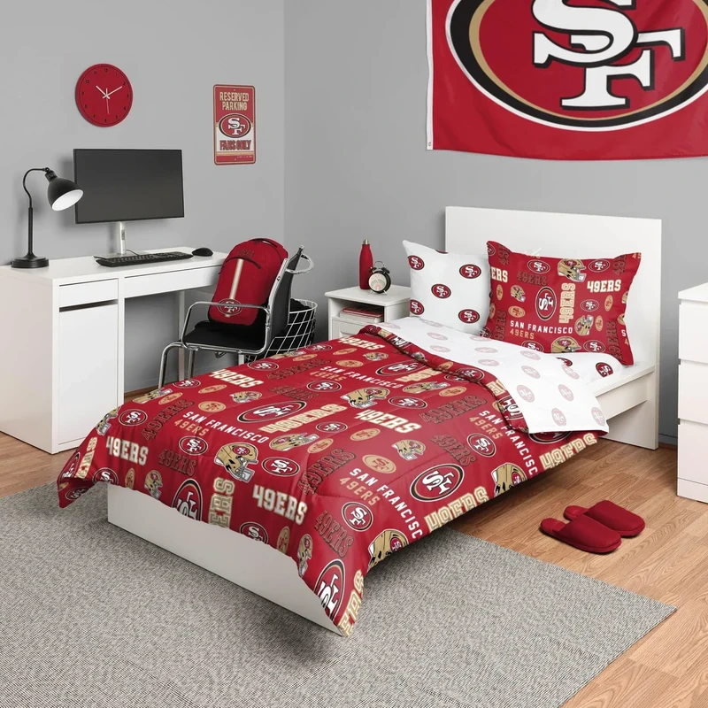 FOCO San Francisco 49ers NFL Team Color Bed In a Bag Comforter Bedding 5 Piece Twin Set - Image 1