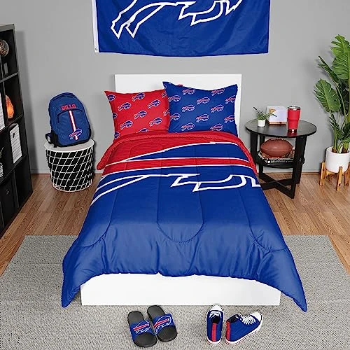 FOCO Buffalo Bills NFL Team Color Bed In a Bag Comforter Bedding 3 Piece Twin Set