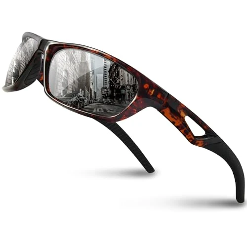 RIVBOS Polarized Sports Sunglasses Driving Sun Glasses Shades for Men Women Tr90 Frame for Cycling Fishing Running RB831 Tortoiseshell Frame/Black Lens