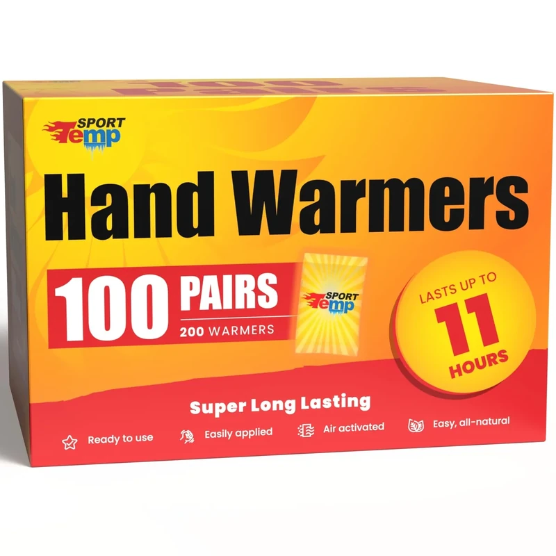 Hand Warmers - Up to 11 Hours of Heat (100 Pairs) Super Long Lasting - Easy, All Natural - Air Activated, for Body, Hands & Toes - Odorless Hot Hand Warmer - Sport Temp