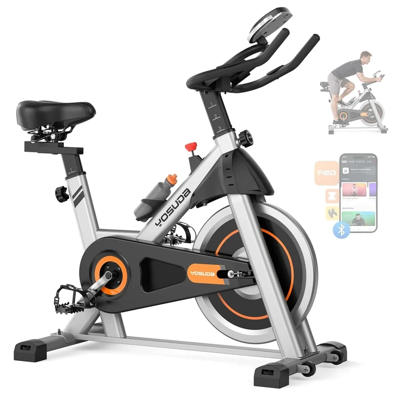 YOSUDA Exercise Bike, Brake Pad Stationary Bike for Home with Exclusive App, Magnetic Indoor Cycling Bike with 300 lb Weight Capacity, Low Noise, Tablet Holder and Fitness Courses for Weight Loss, Friction-Black