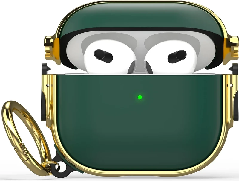 Maxjoy for AirPods 3 Case with Lock, Cute AirPod 3 Case Lock Protective Hard AirPod 3rd Generation Cover for Women Men with Keychain for AirPods 3rd Generation Cover 2021, Green/Gold