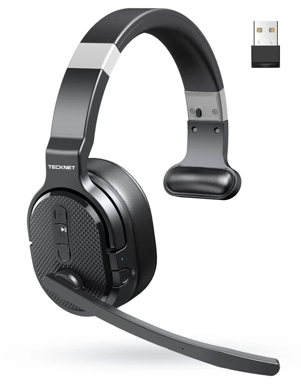 TECKNET Bluetooth Headset - 330 Rotatable Mic for PC & Truck
