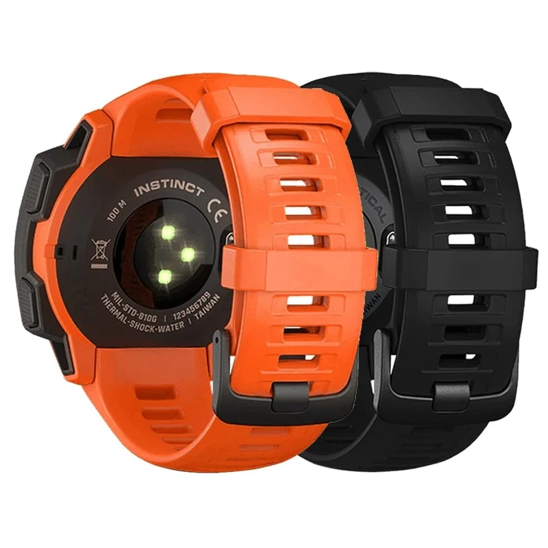 Threeeggs for Garmin Instinct Watch Band, 22mm Silicone Strap for Instinct 2 / Esports / Solar / Tide / Tactical Smartwatch, Comfortable, Waterproof, Soft and Durable Watch Bands (Black+Orange)