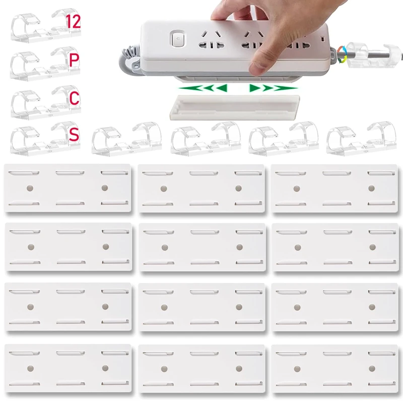 CHNLML 12PCS Power Strip Holder, Adhesive Punch-Free Socket Holder, Self Adhesive Socket Desktop Fixer, Socket Holder Wall Mount and 8 Cable Clips - Image 1