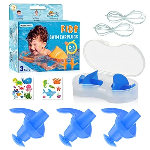Hearprotek 3 Pairs Swimming Ear Plugs for Kids, Soft Silicone Reusable Waterproof Earplugs for Toddlers Bathing Swimming and Other Water Sports(Blue)