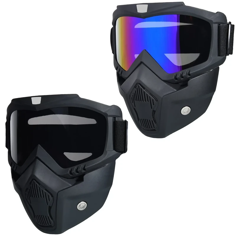 2 PCS Paintball Mask Anti Fog,Tactical Full Face Mask Ski Mask Goggles Detachable Adjustable,Motorcycle Riding Face Protection (Colorful/Black)