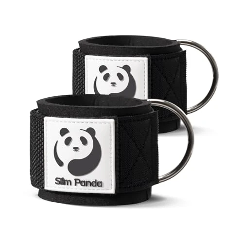 Slim Panda Ankle Strap for Cable Machine,Ankle Cuff for Kickbacks, Booty Hip Abductors,Glute Workouts, Leg Extensions, Curls for Men and Women, Adjustable with Double D-Rings (Pair, Simple Black)