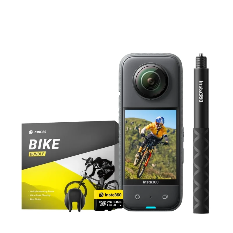 Insta360 X3 Bike Kit - Waterproof 360 Action Camera with 1/2" 48MP Sensors, 5.7K 360 Active HDR Video, 72MP 360 Photo, 4K Single-Lens, 60fps Me Mode, Stabilization, 2.29" Touchscreen, AI Editing