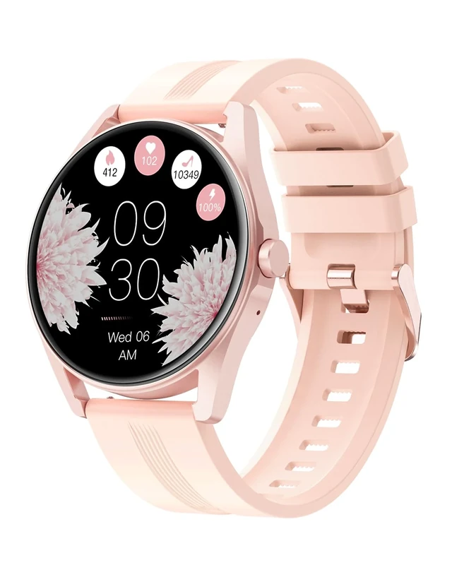 HUAKUA Smart Watches for Women Men (Answer/Make Calls) Compatible with iPhone/Android Phones, Round Smartwatch Digital Watch Fitness Tracker with Heart Rate Monitor Sleep Tracker Waterproof Pink