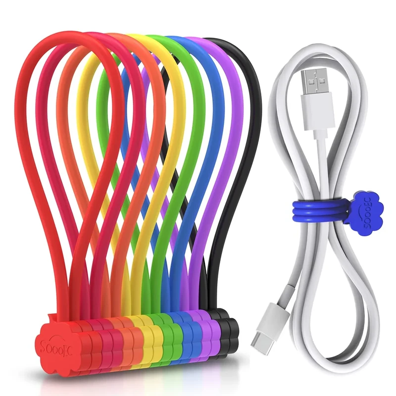 SOOOEC Magnetic Cable Ties - 8 Pack Cloud Design Silicone Zip Ties