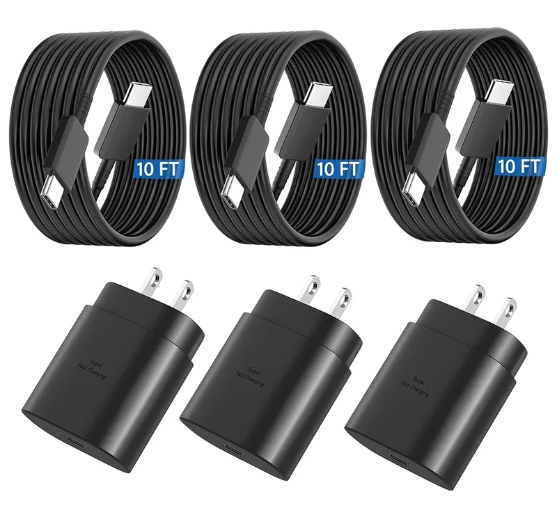Type C Charger Fast Charging, 3 Pack 25W USB C Wall Charger Fast Charging & 10FT Long Type C to C Cable for Galaxy S24/S24+/S24 Ultra/S23 Ultra/S23+/S23/S22/S22+/S22 Ultra/S21/S20/Note 20/10/Z Fold 4