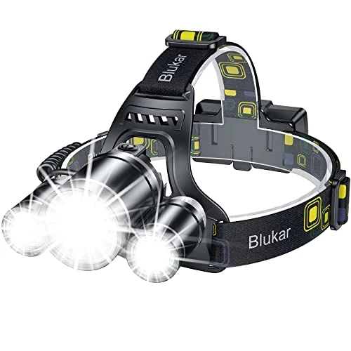 Blukar LED Headlamp, Super Bright Rechargeable Headlight Flashlight - 3 Lights 5 Modes,Zoomable,Spotlight&Floodlight Combination, IPX6 Waterproof, 20+Hrs Runtime for Running,Hiking etc-Yellow