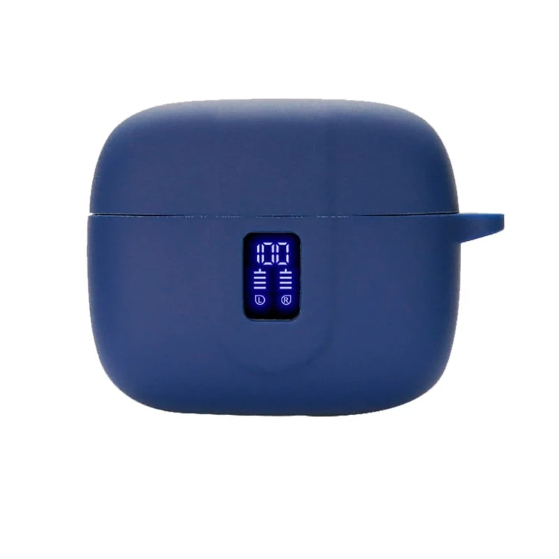 smaate Earbuds Case Compatible with TAGRY X08 Wireless Headphone, Silicon Protective Cover with Keychain, with Window for LED Display, Blue