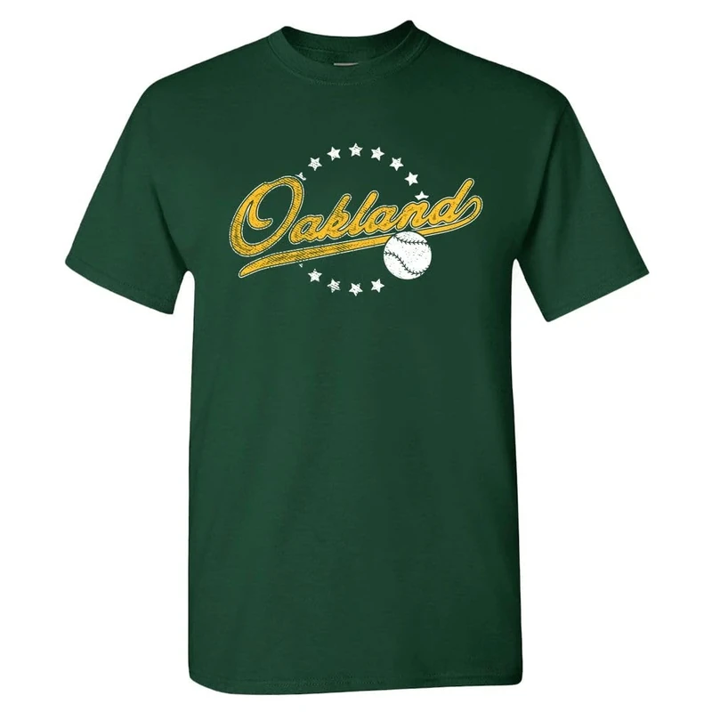 Oakland Baseball Vintage Men's Fan T-Shirt (Green Shirt, XL)