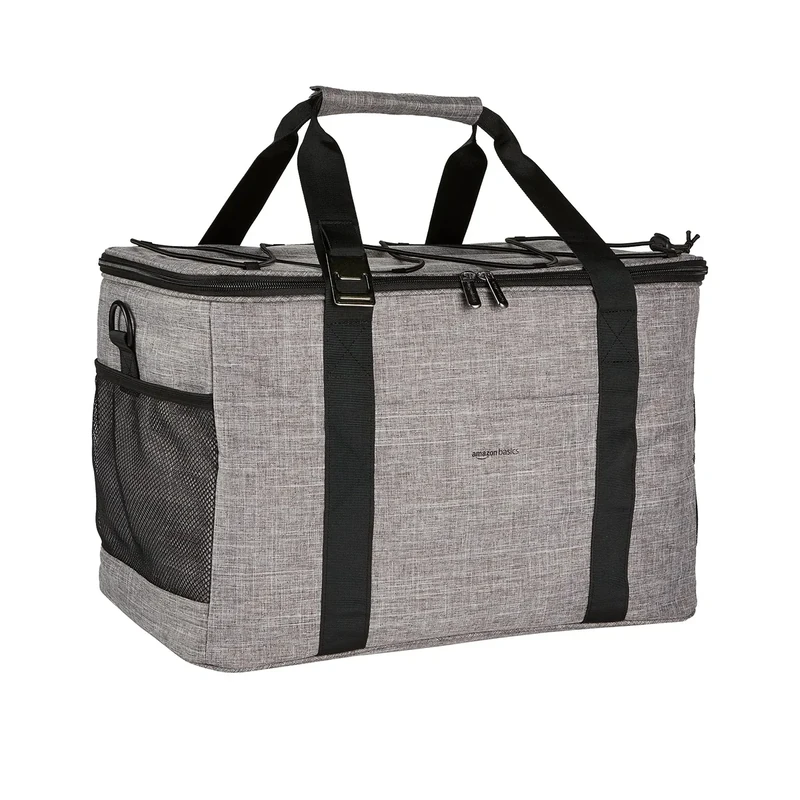 Amazon Basics Soft Insulated Leak-Proof Cooler Bag, Reusable, Portable, Keeps Cold, 50 Can Capacity, Gray