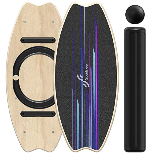 Sportneer Balance Board - 7 Modes Wobble Board with Adjustable Stoppers - Exercise Balancing Stability Trainer for Improve Balance, Surf Trainer & Physical Therapy - Roller and 2.8'' Ball Included