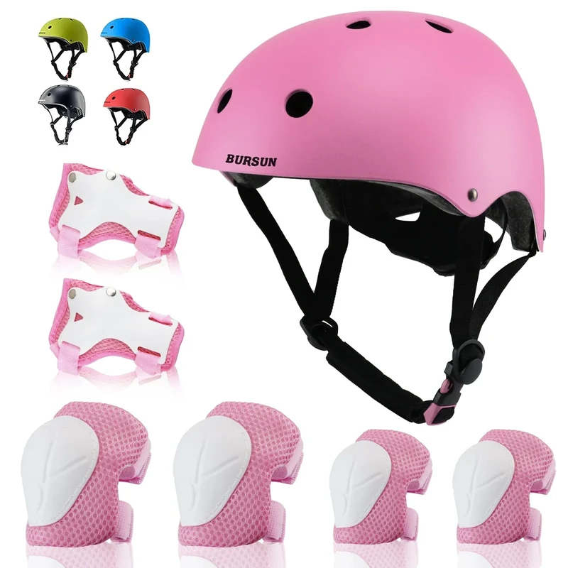 BURSUN Kids Bike Helmet Set Toddler Helmet Kids Helmet Adjustable for Ages 2-3-5-8-14 with Knee Elbow Wrist Pads, Multi-Sport Protective Gear for Cycling Skateboard Scooter Skating Boys Girls