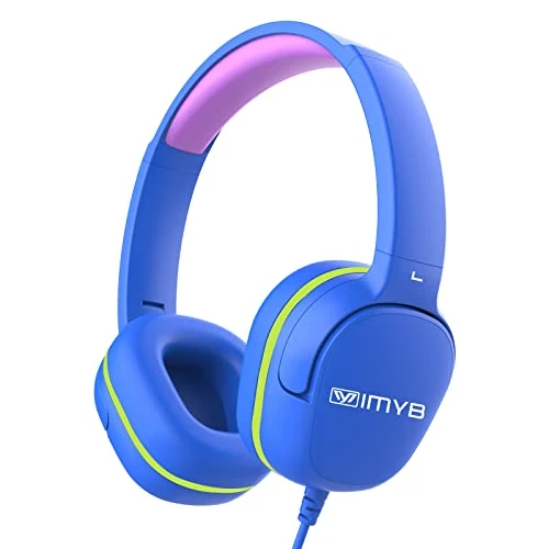 IMYB V3 Kids Over-Ear Headphones - Foldable Wired 3.5mm, Blue Purple