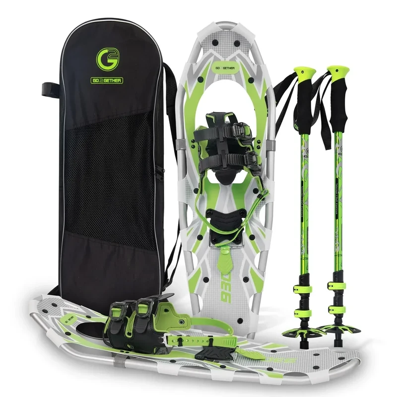 G2 21 Inches Avocado Green Light Weight Snowshoes for Women Men Youth, Set with Trekking Poles, Tote Bag, Special EVA Padded Ratchet Binding, Heel Lift, Toe Box