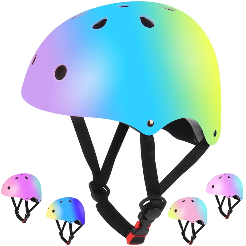 Color Gradient Adjustable Kids Bike Helmet with Knee & Elbow Pads Set | Multi-Sport Safety Gear for Boys & Girls Ages 5-14 | Skateboarding, Scooters, Roller & Inline Skating, Longboarding