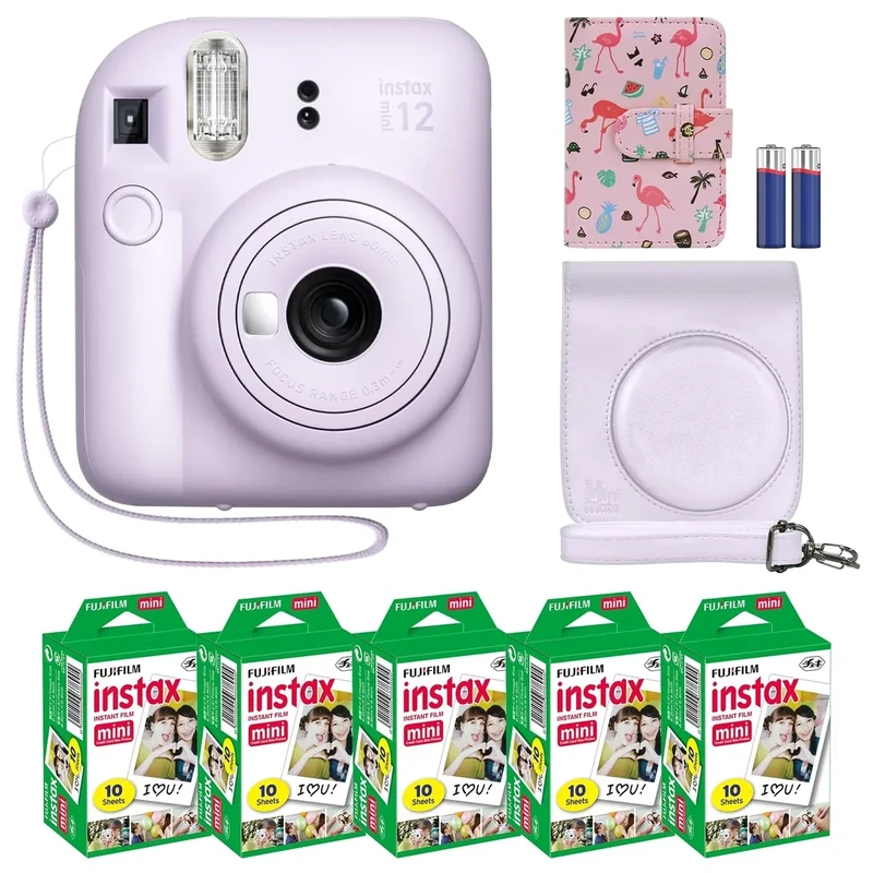 Fujifilm Instax Mini 12 Camera - Selfie Lens, MiniMate Case & 50 Film