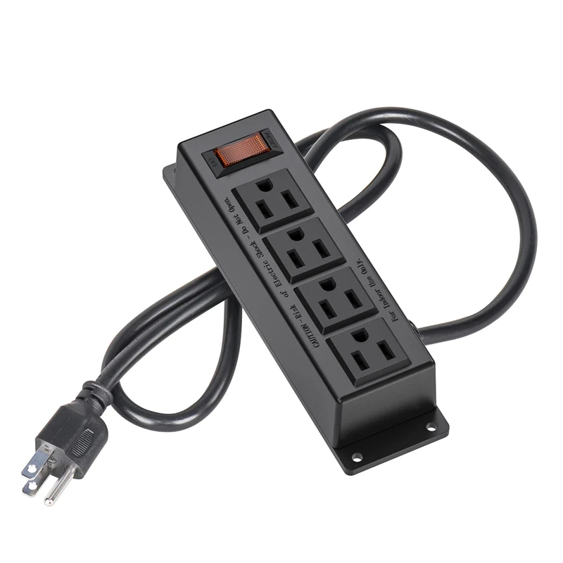 ICEELEC Wall Mount Power Strip - 4 Outlets, Switch, 3ft Cord, Black