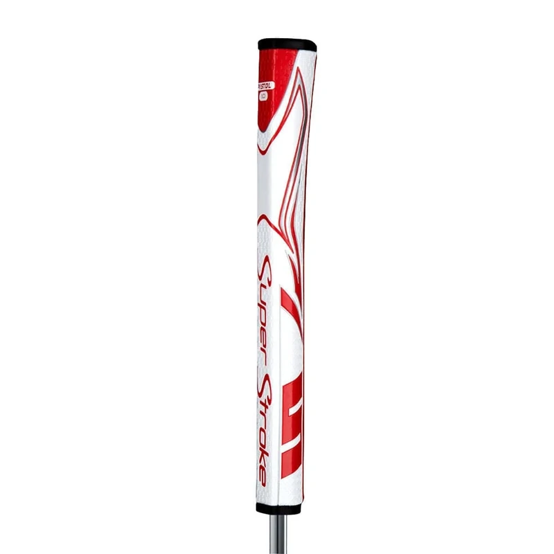 SuperStroke Zenergy Pistol Tour Golf Putter Grip with No Taper Enhanced SPYNE Technology, New Multi-Zone Texturing and Tech-Port, White/Red