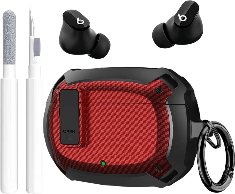 Beats Studio Bud/Studio Buds Plus Case Cover 2021/2023 Men Lock Clip with Cleaning Kit, GARTOO Beat Studio Buds Plus Protective Case with Cleaning Tool for Women Girls Kids Black/Red