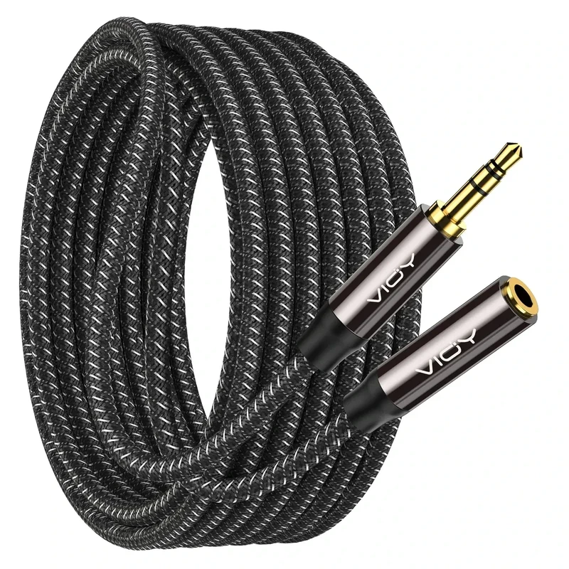 VIOY 50ft Nylon Braided 3.5mm Extension Cable - Hi-Fi Copper Core