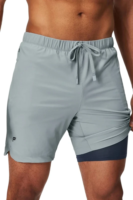 Fabletics Men's The One Short (Lined), Training, Swimming, Lightweight, Quick-Dry, Zip Pocket, Stretch Woven, 5" Inseam, XXL, Shadow Grey