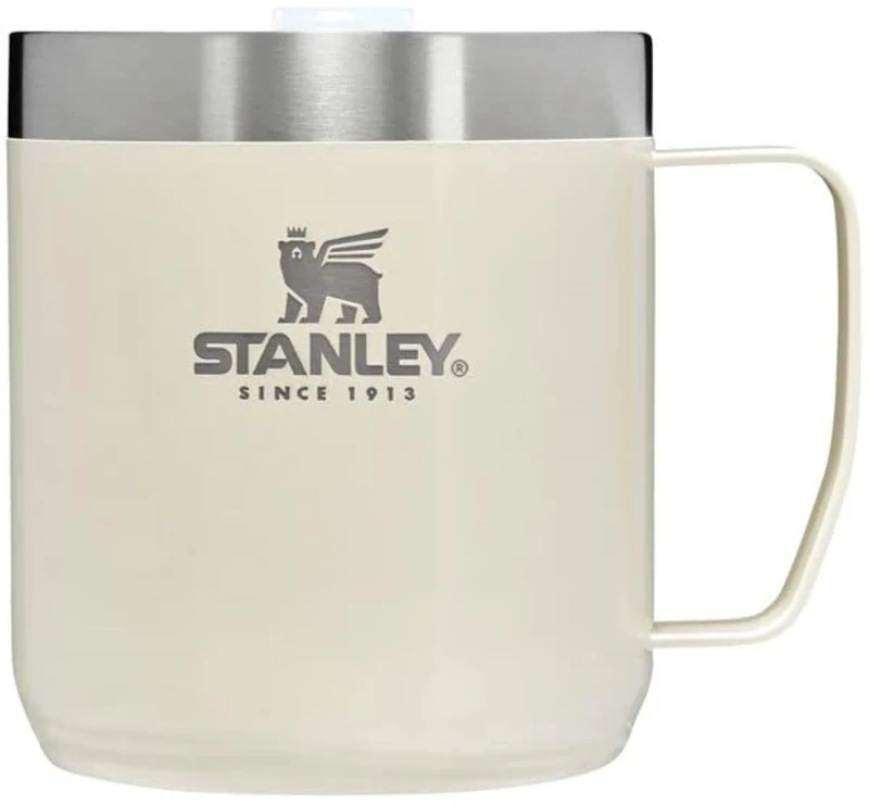 STANLEY Stay-Hot Camp Mug 12 oz | Press Fit Drink Through Lid | Cup for Coffee, Tea and Drinks | Insulated Stainless Steel Coffee Mug | BPA-Free | Cream Gloss