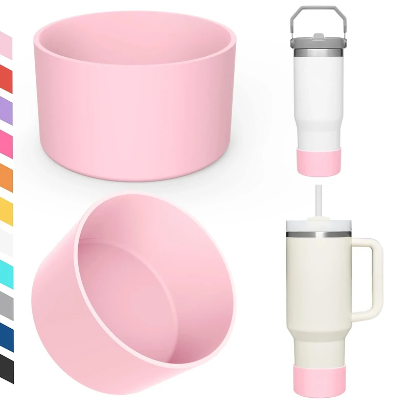 Airboat Upgrade 2PCS Protective Silicone Boot Bumper for Stanley Quencher Adventure 40oz 30oz IceFlow 20oz 30oz Tumbler, Water Bottle Bottom Sleeve Cover Accessories for Stanley Mug Cup(Pink)