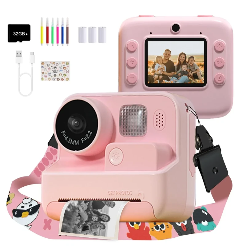 Mafiti Kids Camera Instant Print, 48MP Digital Camera Selfie 1080P Video with 32G TF Card, Toys Gifts for Girls Boys Aged 3-12 for Christmas/Birthday/Holiday (Pink)