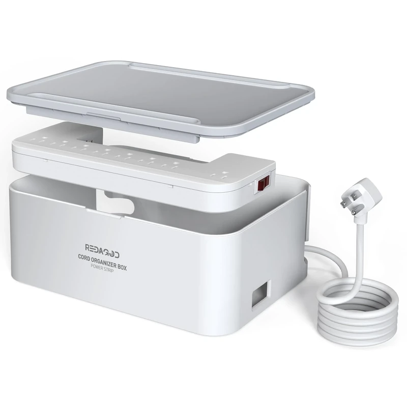 Power Strip with Cable Management Box, Redagod Surge Protector 8 Outlets and 3 USB Ports with Switch Control, 6.6 ft Flat Plug Extension Cord, Organizer Charging Station for Kitchen, Dorm, Office,Home