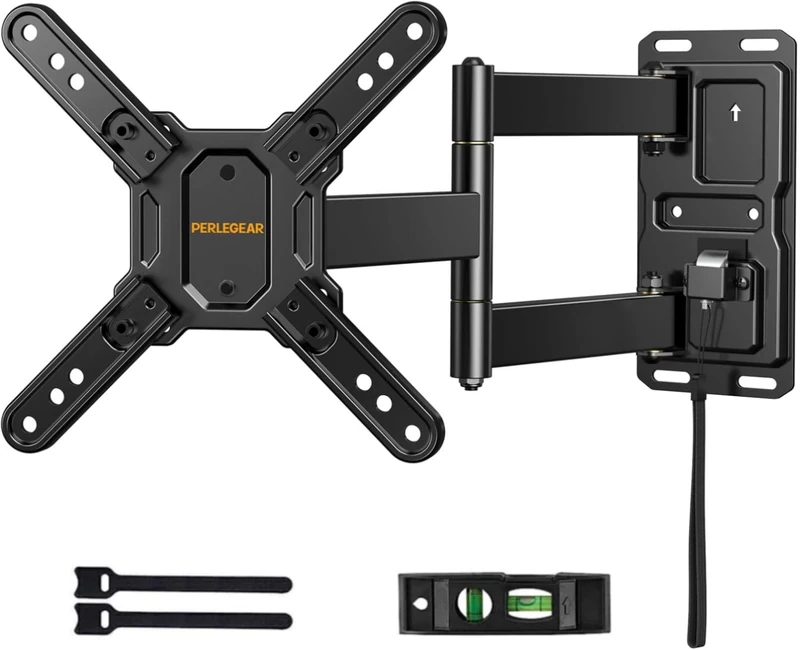 Perlegear Lockable RV TV Mount for 13–43 inch TVs up to 44 lbs, Full Motion RV TV Wall Mount with Swivel, Tilt, Pull Cord Lock, RV TV Mount for Camper, RV, Motorhome, Max VESA 200x200mm, PGLRVF2