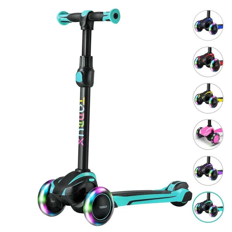 TONBUX Kids Scooter for Age 3-12, Toddler Scooter with 4 Adjustable Heights, Light Up 3-Wheels Scooters, Shock Absorption Design, Lean to Steer, Balance Training Scooters for Kids